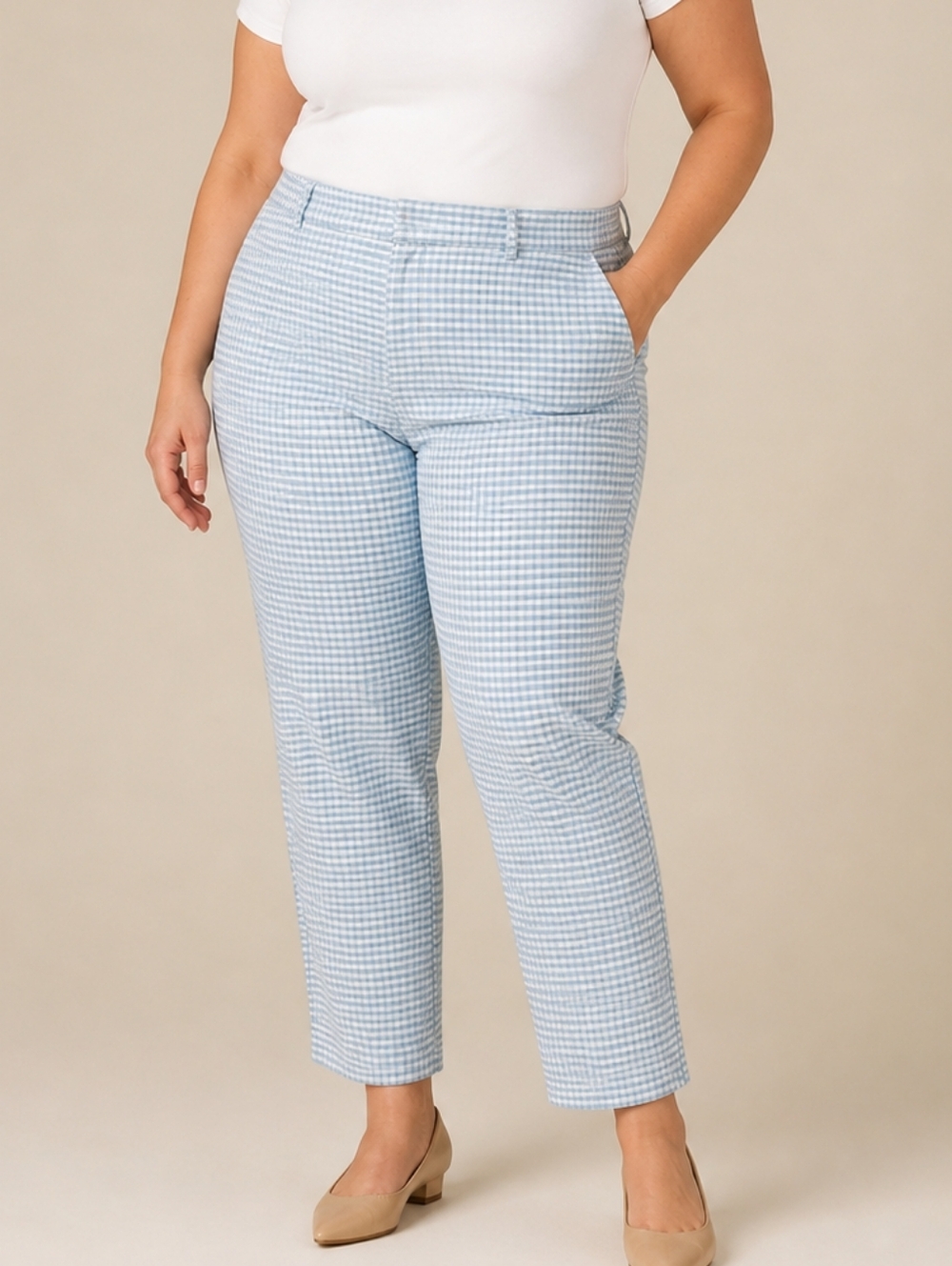 Old Navy Pixie Mid Rise Light Blue Gingham Checkered Ankle Pants Size 16 Coastal